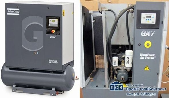 Стационарный винтовой компрессор Atlas Copco GA 7 кВт - 10 Бар
